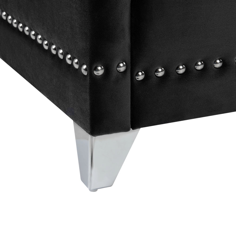 Letto 160 x 200 cm Velluto Nero Base A Doghe Bottone Testiera Trapuntata Testata