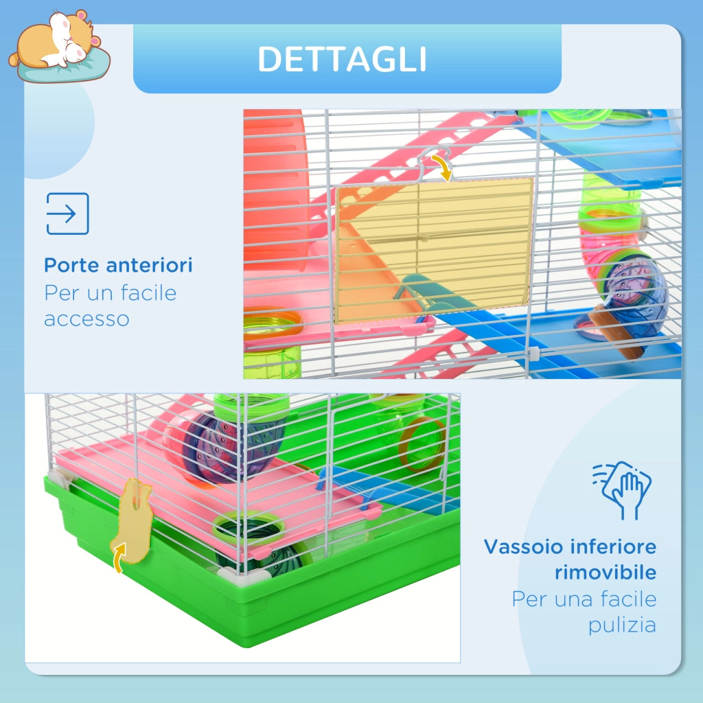 Gabbia per Criceti 5 Livelli con Tubi e Accessori ¨C zephmum ¨C Verde 46x30x58 cm