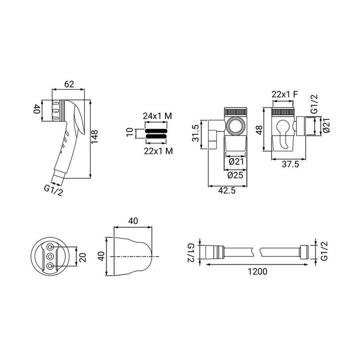 Doccetta per lavabo o bidet a 1 getto con deviatore e aeratore - serie Jenny