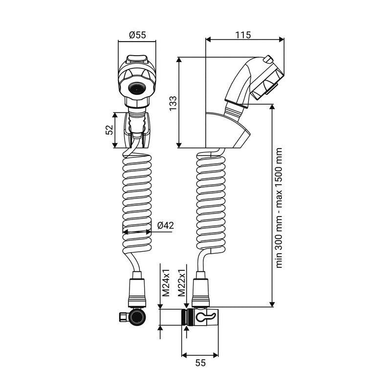 Doccetta per lavabo o bidet a 2 getti con deviatore e aeratore - Serie Smart