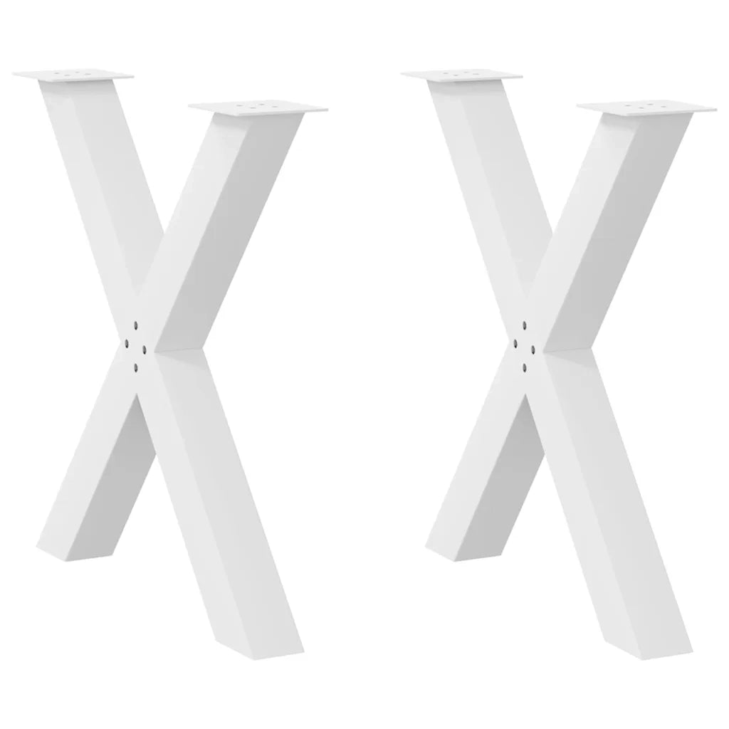 Gambe per tavolo da pranzo a forma di X 2 pz bianche 70x(72-73) cm in acciaio