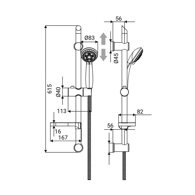 Saliscendi serie tango a 5 getti, cromato