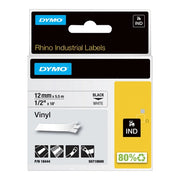 DYMO Rhino etichette industriali in vinile autoadesive / rotolo da 12 mm x 5,5 m / stampa nera su bianco