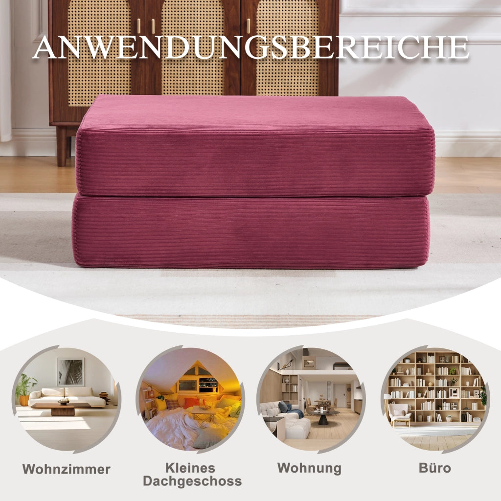 Repose-pied Convertibile con Funzione Letto, in Ciniglia a Coste, Rosso Vino