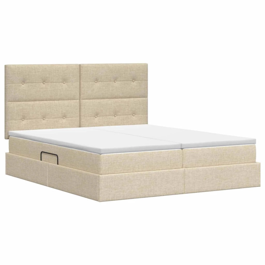 Letto con Contenitore con testiera Crema 200 x 200 cm Tessuto 3459799