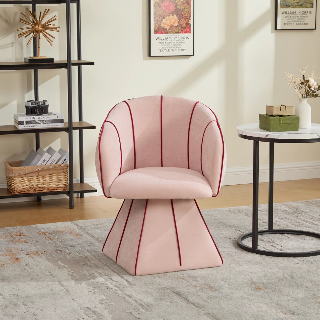 Poltrona girevole in tessuto Chenille rosa, con schienale alto, braccioli larghi e montaggio semplice
