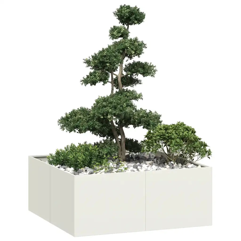 Fioriera-Vaso-Contenitore per Piante Bianca 100x100x40 cm in Acciaio