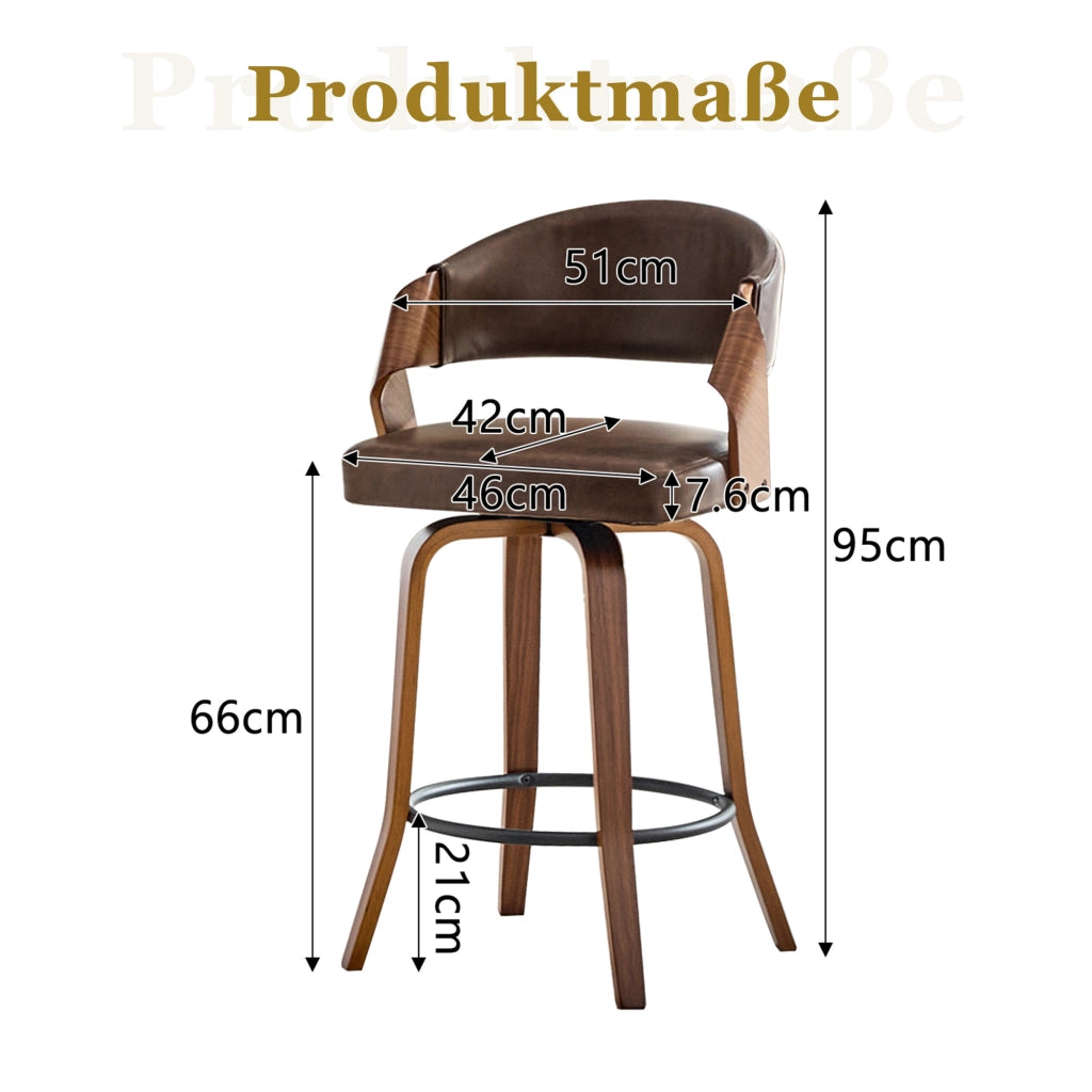 SGABELLO BAR Set da 2 pezzi con schienale 95 cm Legno e PU Marrone