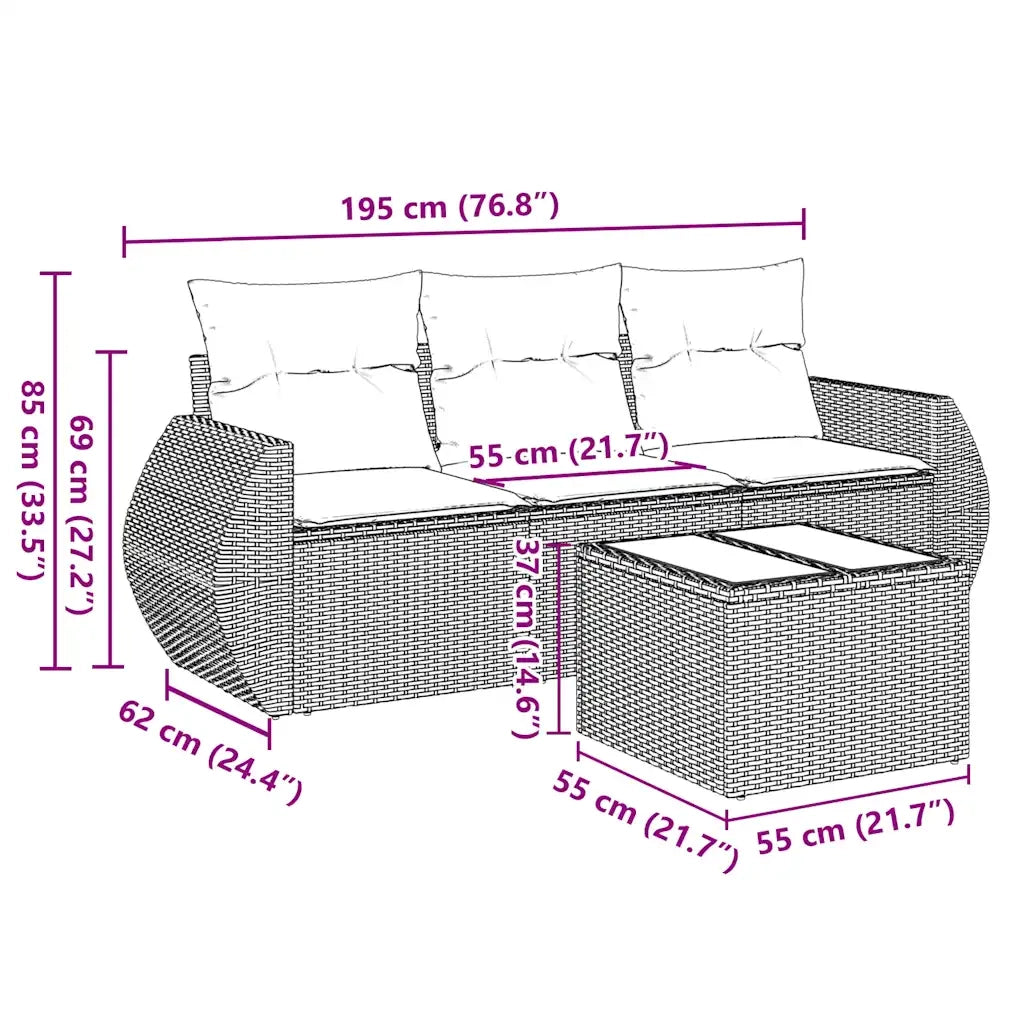 Set Divani da Giardino 4 pz con Cuscini Nero in Polyrattan 3253403