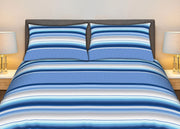 Completo Lenzuola Stiro Facile 100% Cotone Made Italy Effetto Seta Striped - Matrimoniale - Blu