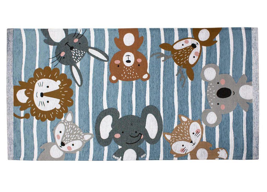 Tappeto Arredo e Gioco Antiscivolo Per Cameretta Bambini Disegno Animalii - 115x175 - Azzurro Topazio
