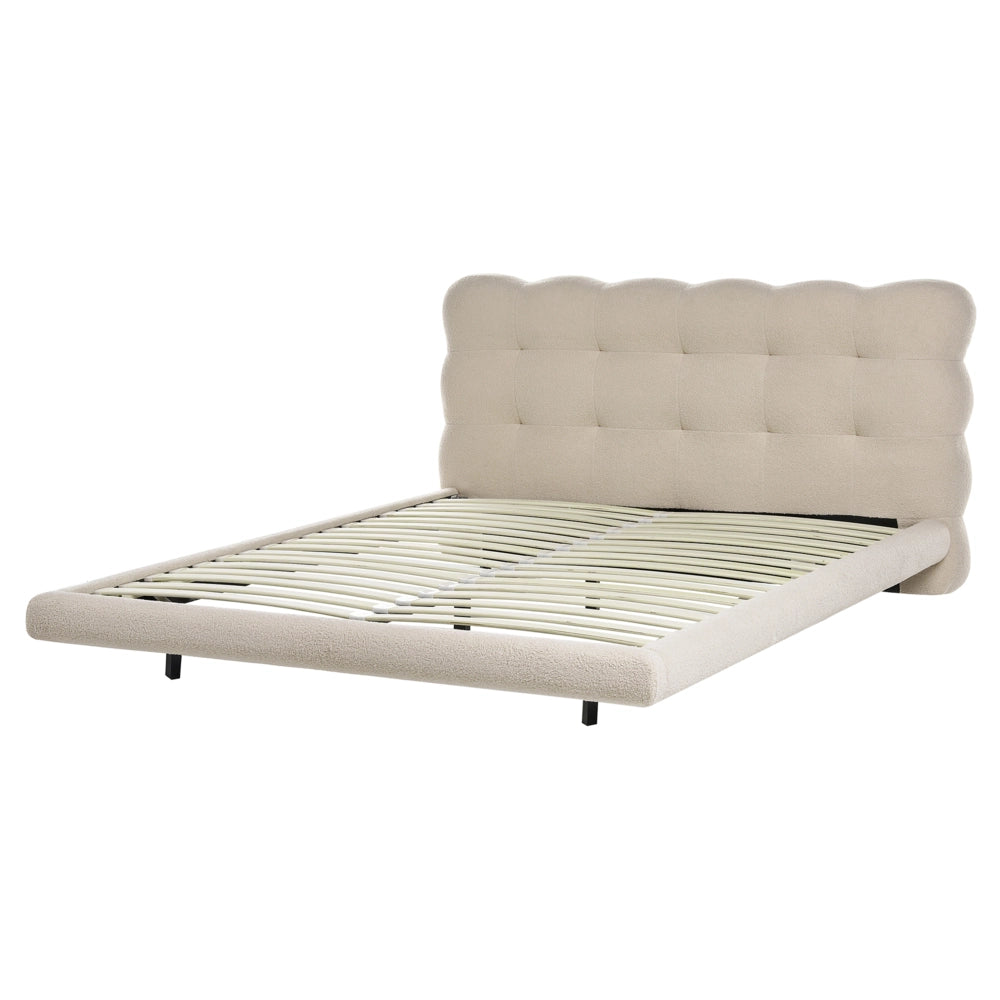 Letto matrimoniale in tessuto boucle con testata trapuntata Beige 160 x 200 cm design moderno