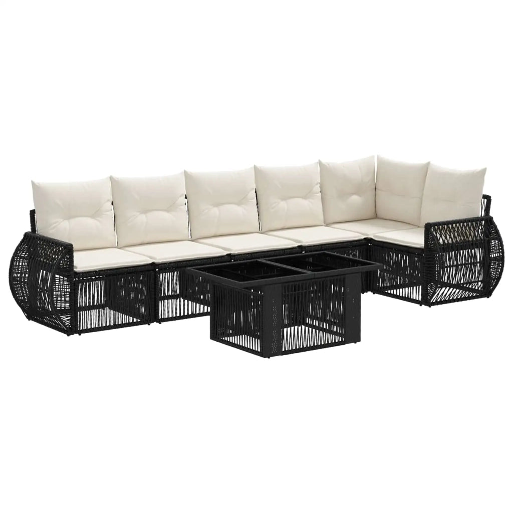 Set Divano da Giardino 7 pz Nero e Bianco Crema polyrattan 3436945