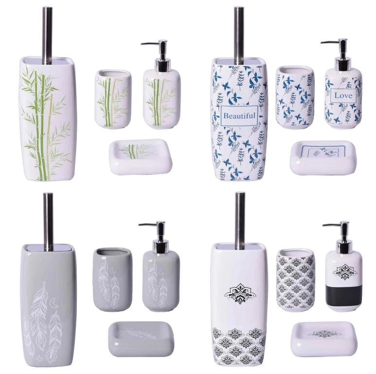 1 Pezzo Set 4 Pezzi Accessori Bagno in Ceramica Life 4 Decori
