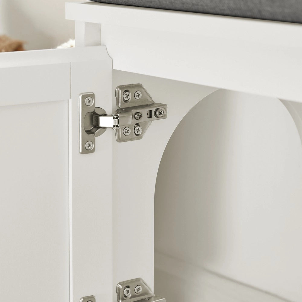 SoBuy Cuccia per gatti con ciotola per gatti in acciaio Inossidabile Panca con seduta Casetta per gatti Bianco 90x36x44cm FSR136-W