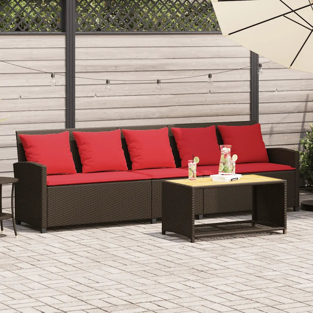 Divano da Giardino a 5 Posti con Cuscini in Polyrattan Marrone