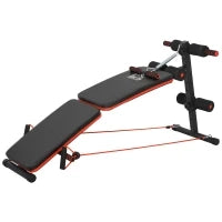Panca per Addominali Pieghevole e Regolabile con Vogatore e 2 Corde, in Acciaio 51x137x50-66 cm, Nera e Rossa