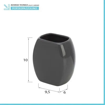 Porta spazzolini bagno grigio d'appoggio in ceramica