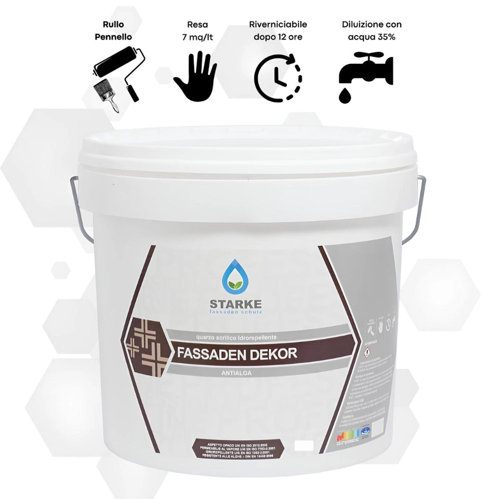 Quarzo fine fassaden dekor acrilico coprente idrorepellente antialga antimuffa *** formato 5 lt, confezione 1