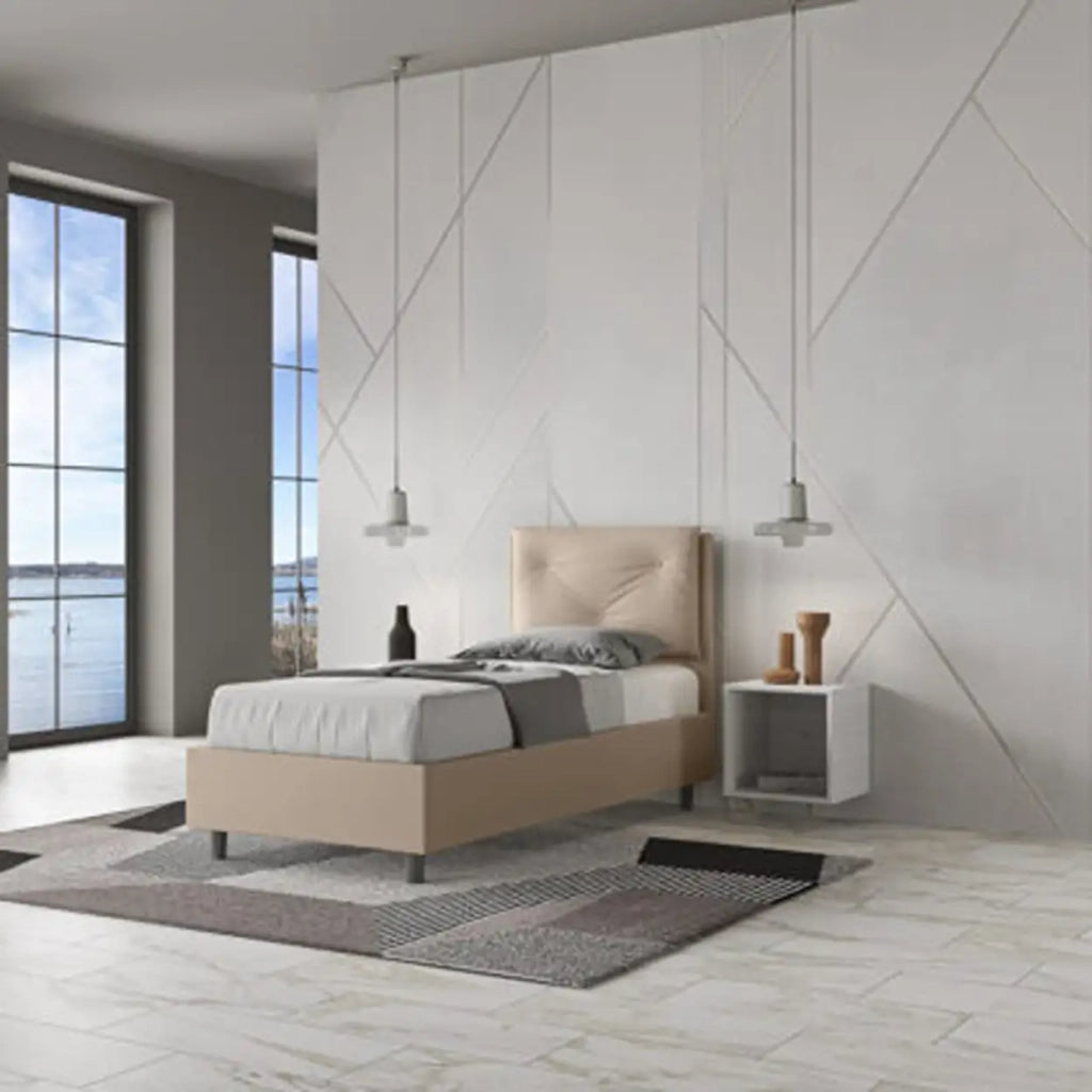 Letto singolo contenitore imbottito 80x190 similpelle tortora Appia