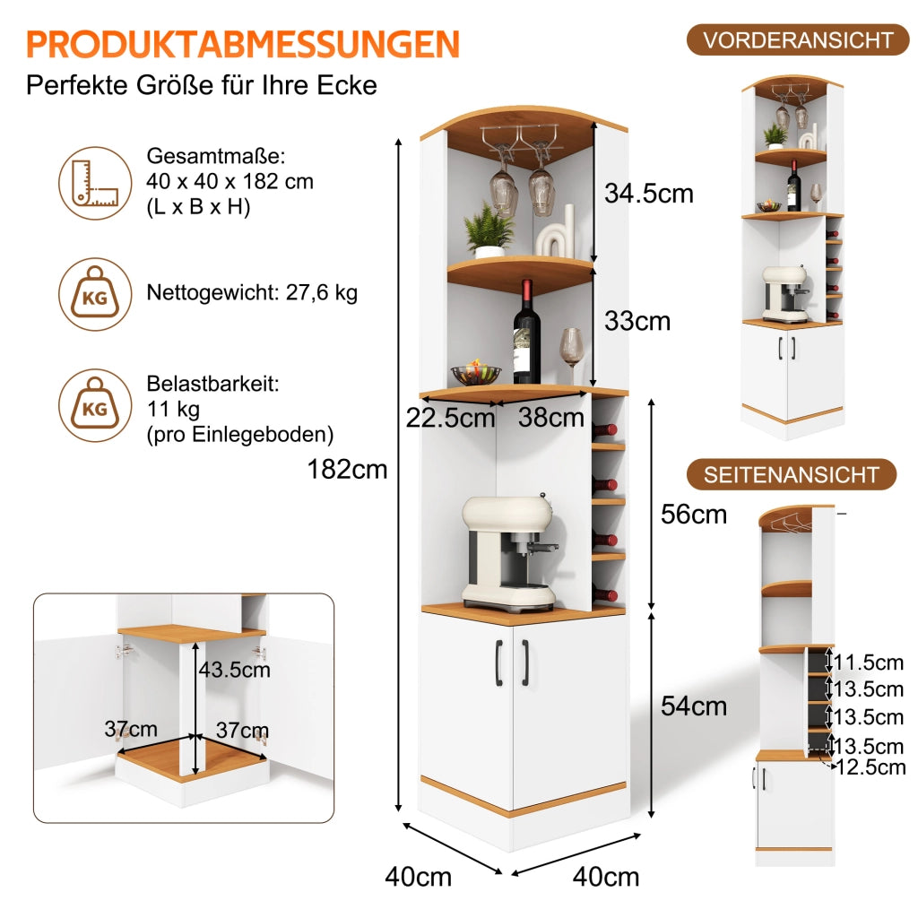 MOBILE ANGOLO PORTA VINO 40 x 40 x 182 cm MDF Bianco