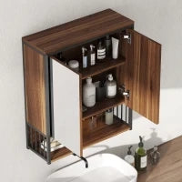 Mobiletto con Specchio Sospeso da Bagno in MDF, Truciolato, 56x20x65 cm, Marrone