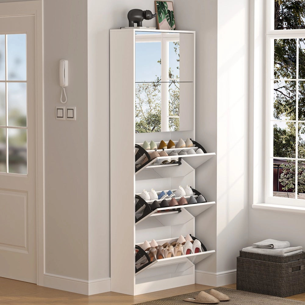 Scarpiera con Specchio e 5 Ante Ribaltabili ¨C MINIMAL ¨C Bianco