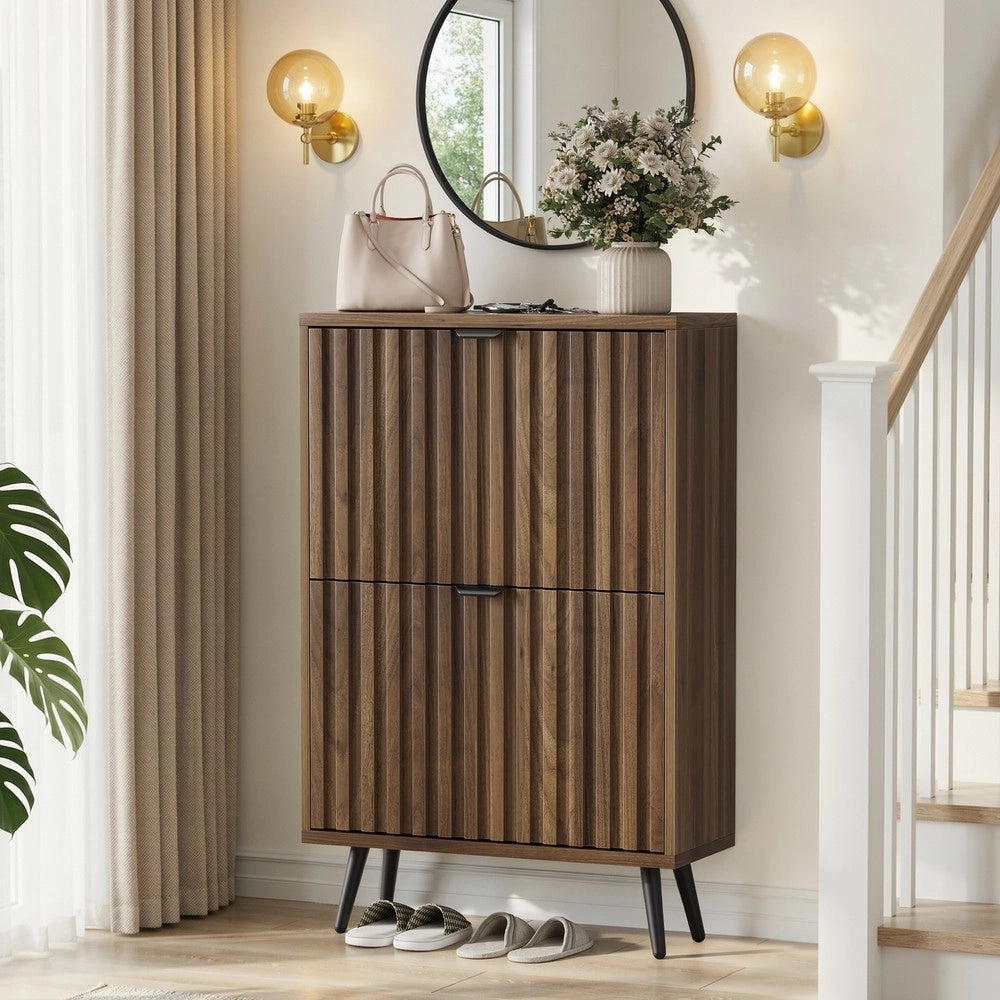 Scarpiera in Legno di Noce ¨C MINIMAL ¨C 60 cm, 2 Ante Ribaltabili, Design Moderno per Ingresso