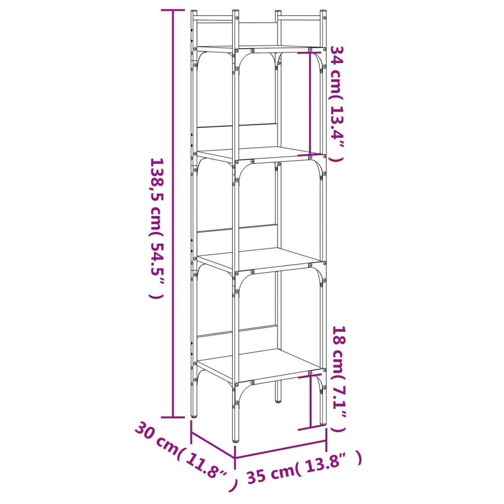Libreria a 4 Ripiani Nera 35x30x138,5 cm in Legno Multistrato 838848
