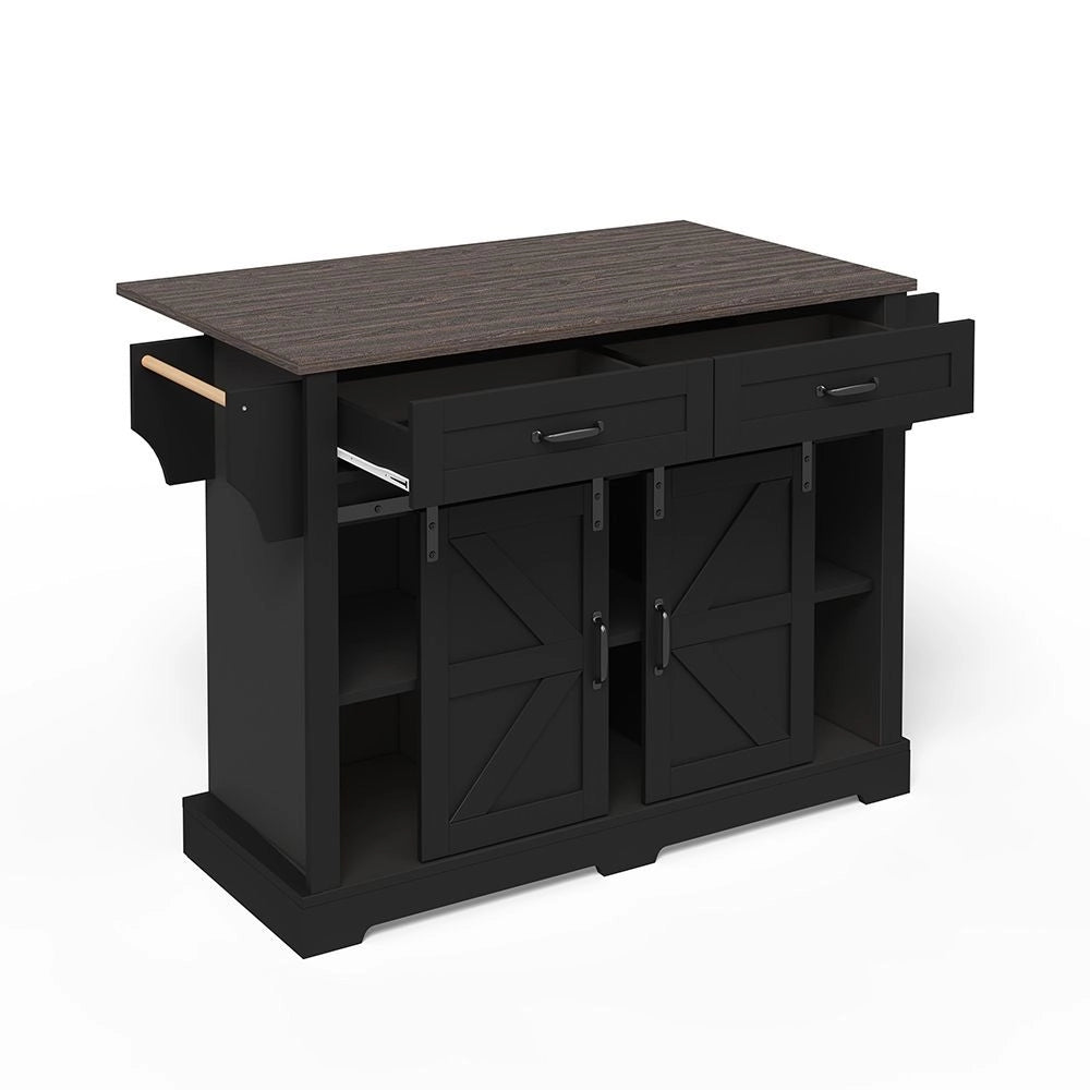 Isola cucina con piano ribaltabile - Xylo - 120¡Á45¡Á91 cm - Nero - Carrello con ruote, ante scorrevoli
