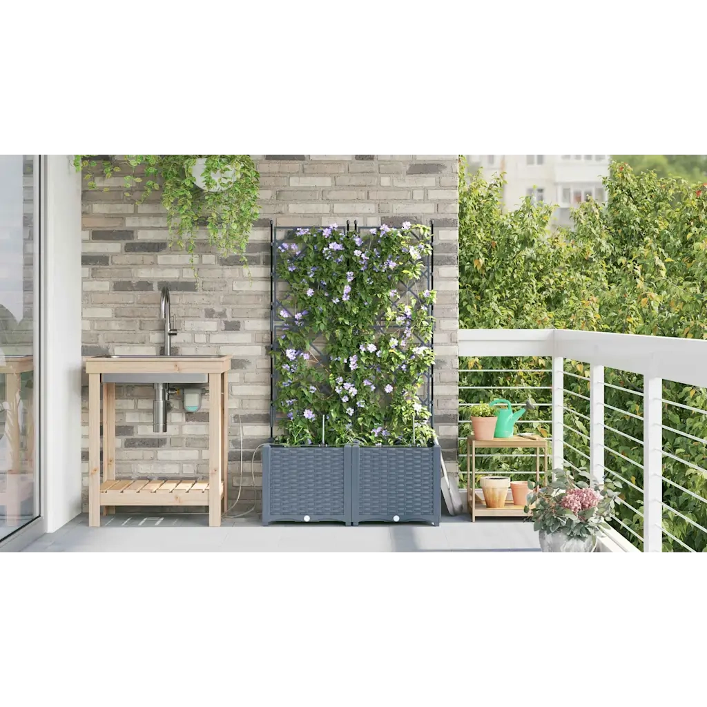 2 pz Fioriere | Cassetta per fiori | Vaso da giardino Grigio Chiaro 80 x 40 x 142 cm Plastica