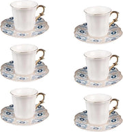 Set da tazza e ciotola da 6 - 95 ml - Bianco/Azzurro stampato Porcellana - Servizio da tè, Servizio da caffè, Tazze da tè, Tazze da caffè