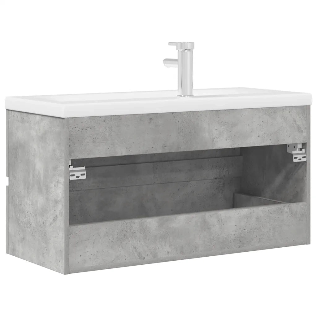 Set Mobili da Bagno | Armadio da bagno 2 pz Grigio Cemento in Legno Multistrato