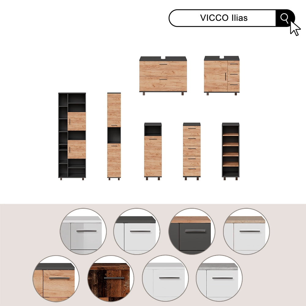 Vicco Set di mobili da bagno Rovere rustico 4 parti, con armadio alto