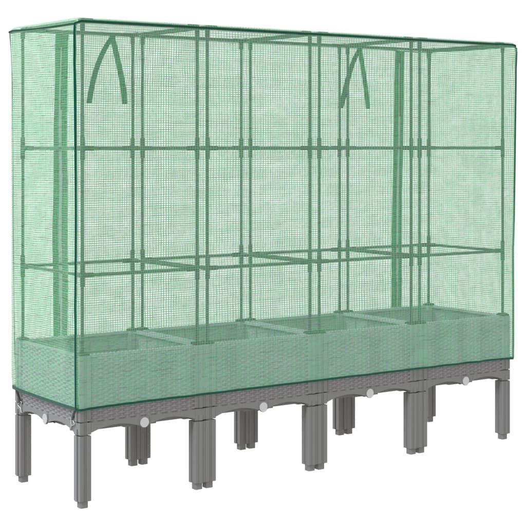 Aiuola rialzata/fioriera con copertura effetto rattan 160 x 40 x 140 cm grigio chiaro 02_0038759