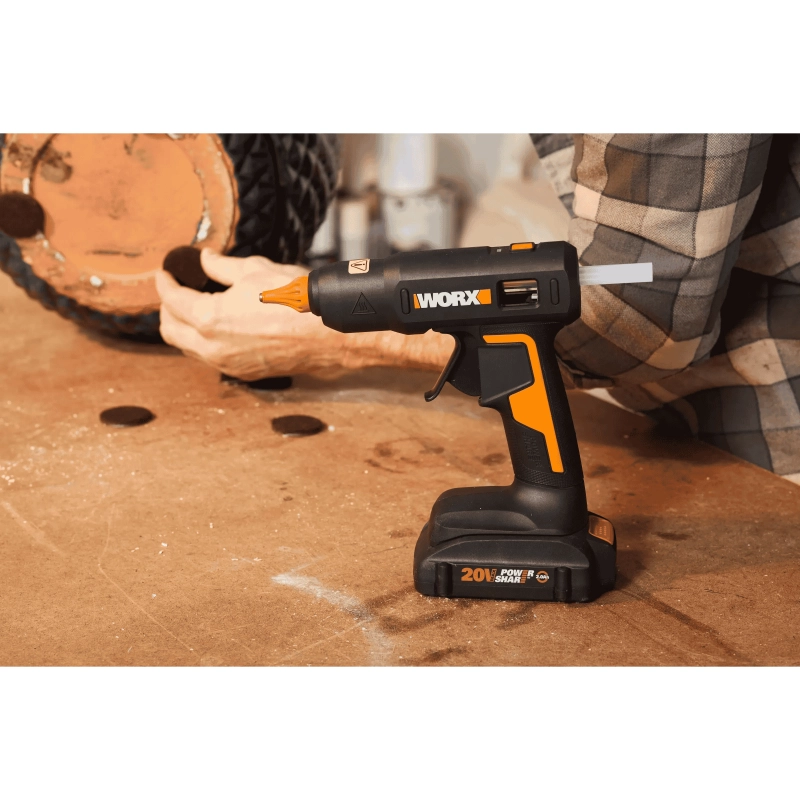 Pistola per colla a caldo WX045.9 20 Volt per stick 11 millimetri corpo macchina per incollaggi rapidi - Worx