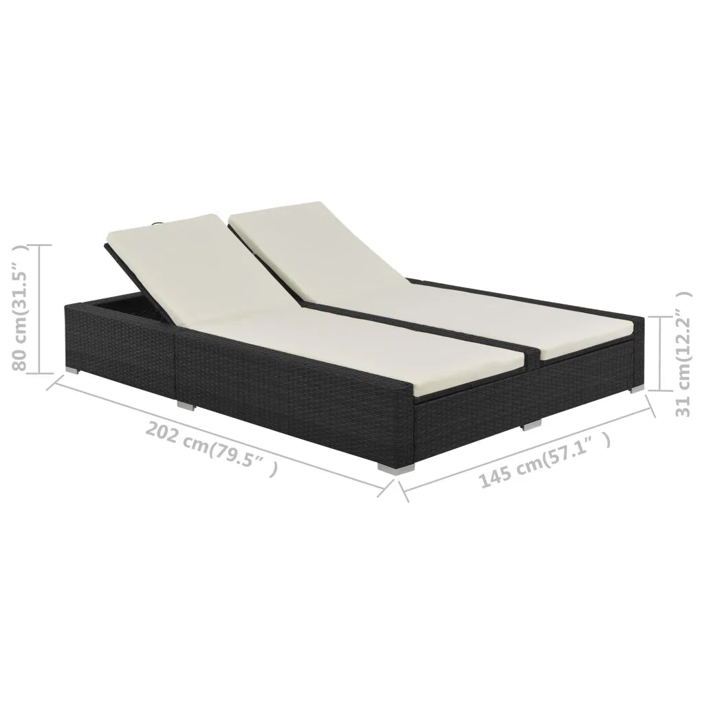 Lettino Prendisole | Sdraio da giardino | Lettino da sole Doppio in Polyrattan Nero
