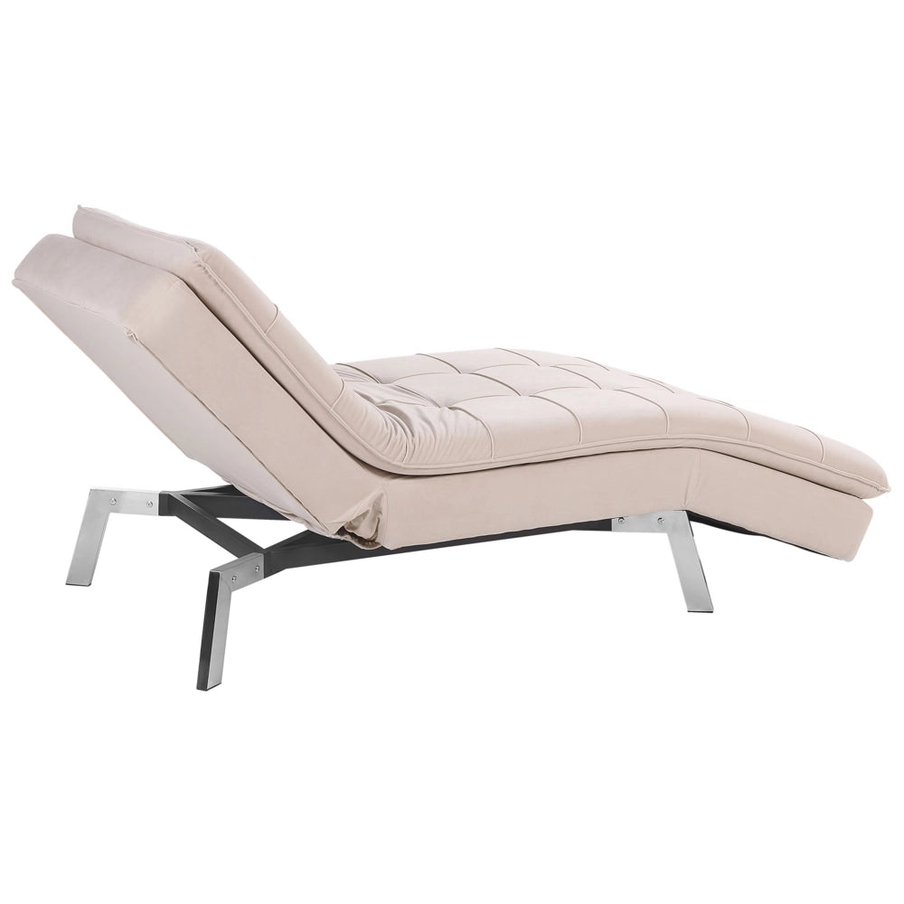 Chaise longue Velluto Beige capitonnè Schienale e Gambe Regolabili Modern Glam