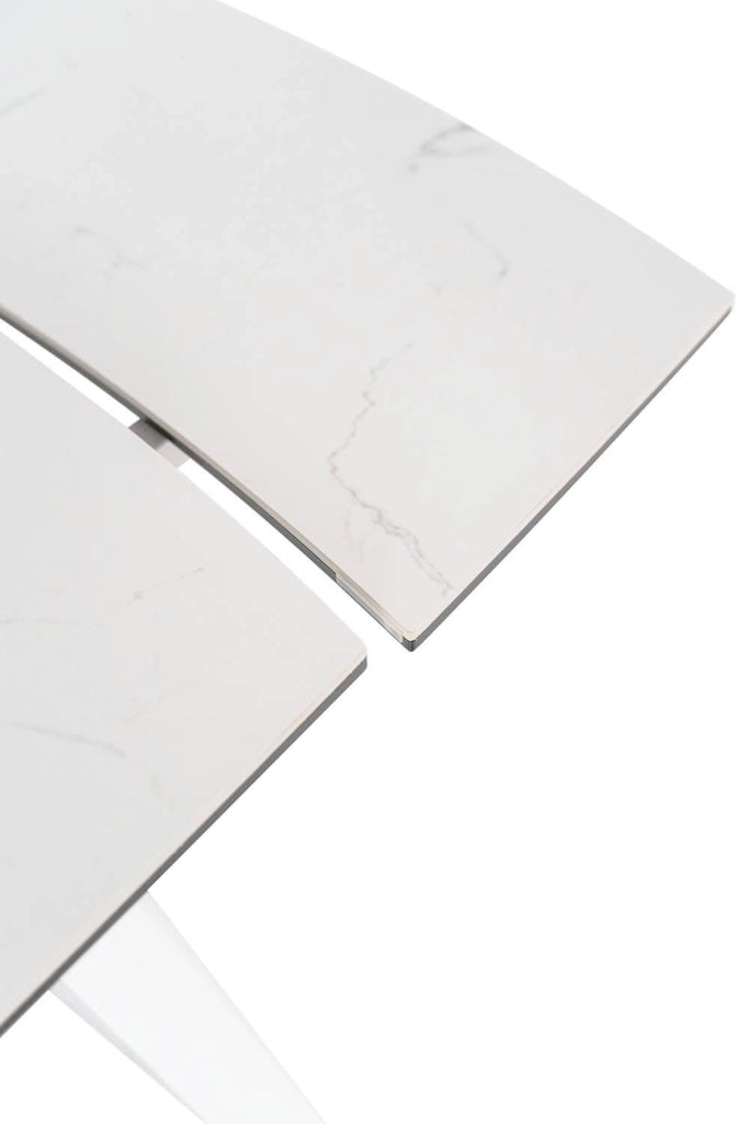 Tavolo Allungabile 140/170/200x90x76 cm in Metallo con Top in Ceramica su Vetro Bianco
