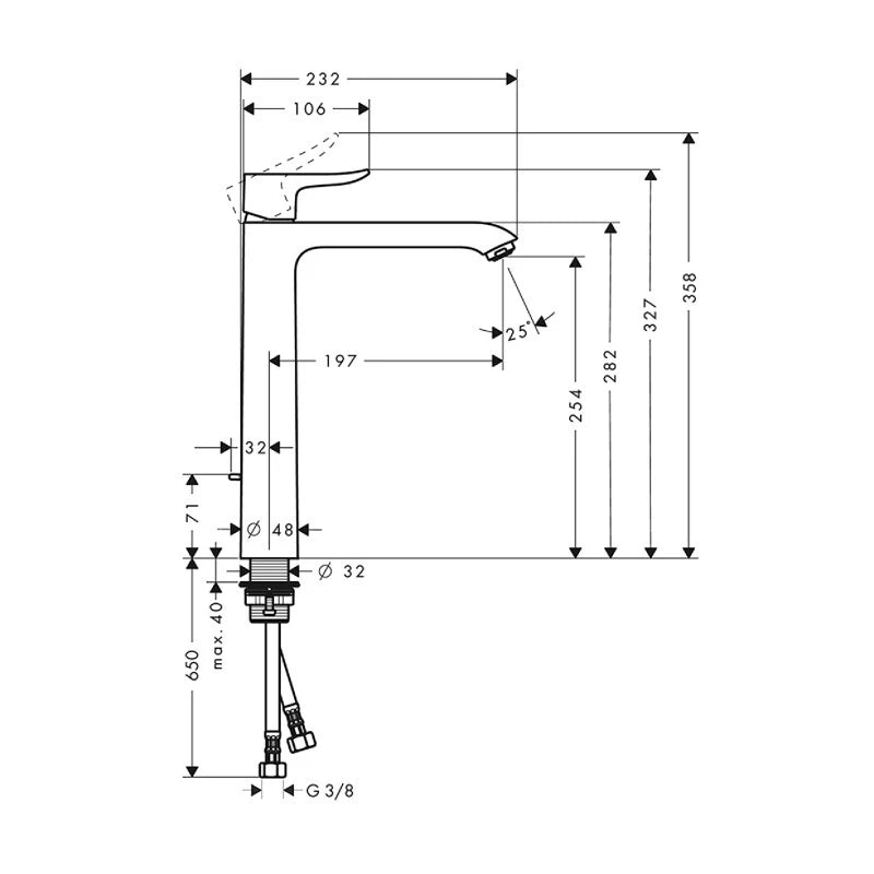 Rubinetto monocomando per catino 260 senza scarico
