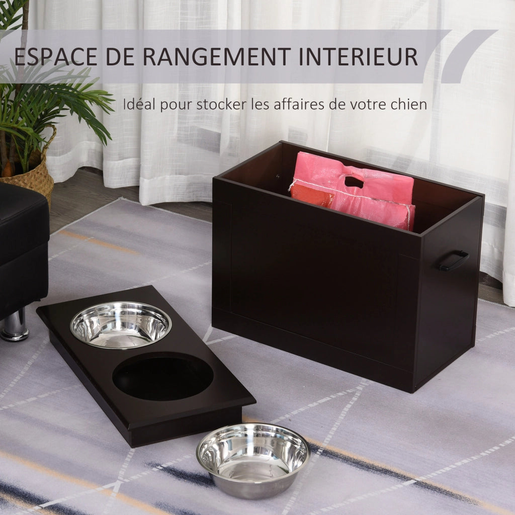 Porta Gamelle per Cani e Gatti ¨C zephmum ¨C Legno Chocolat 60x30x41 cm