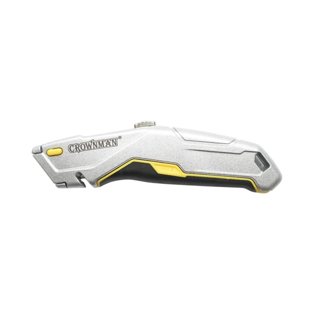 Coltello professionale con lama retrattile in acciaio SK5 da 19 mm e corpo in alluminio Crownman per impieghi gravosi.