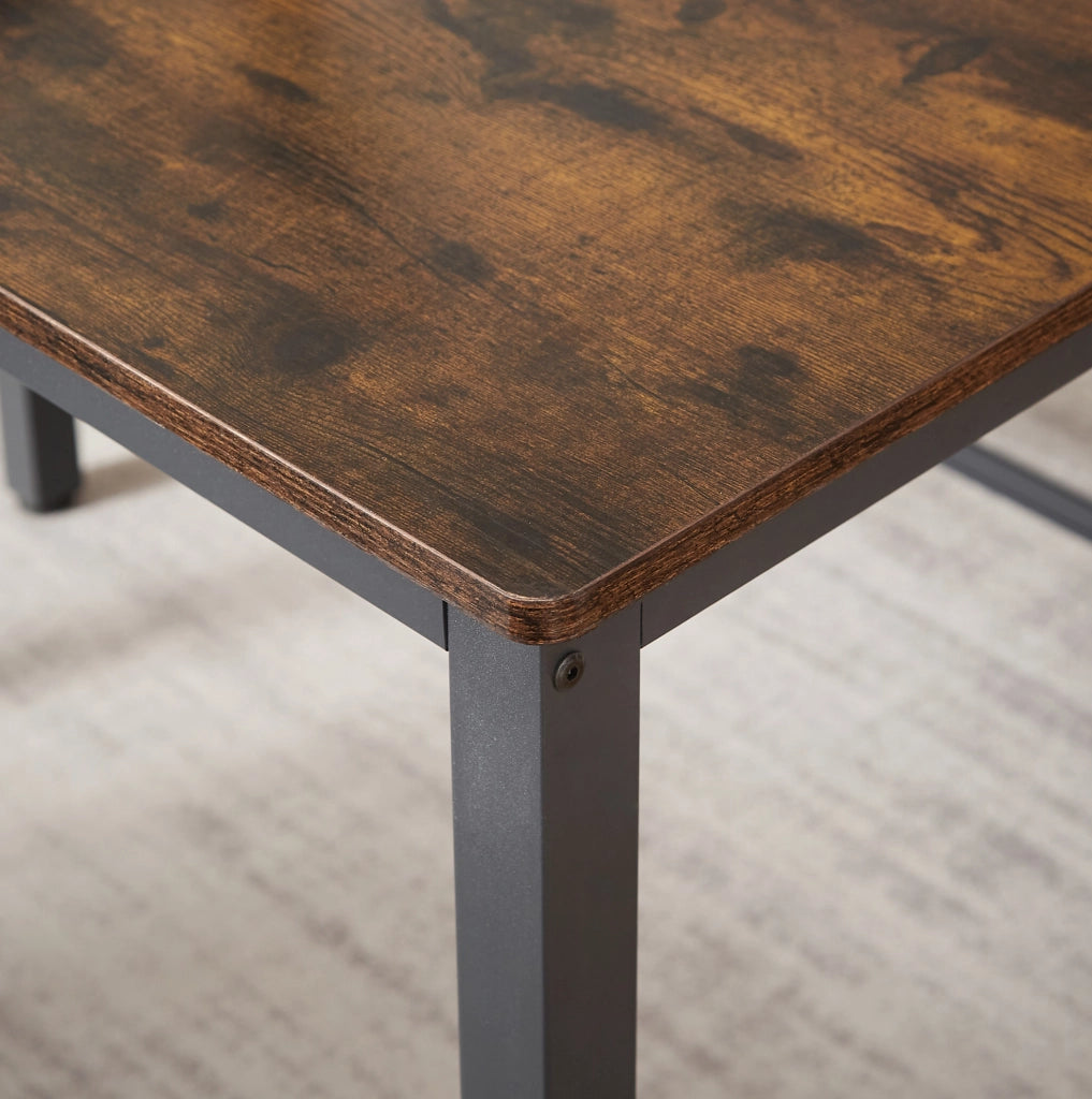 Set tavolo da pranzo 110x60 cm con 2 panche, marrone rustico e nero, salvaspazio