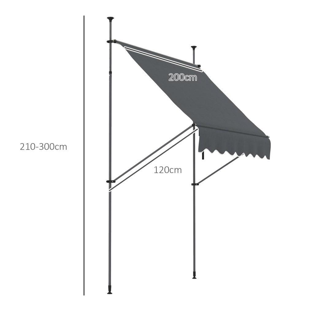 Telo Manuale Retrattile con Manovella ¨C zephmum ¨C Grigio Scuro 200x120x210-300 cm