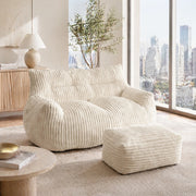 Pouf oversize in flanella con design ergonomico e imbottitura in memory foam per soggiorno e camera, bianco