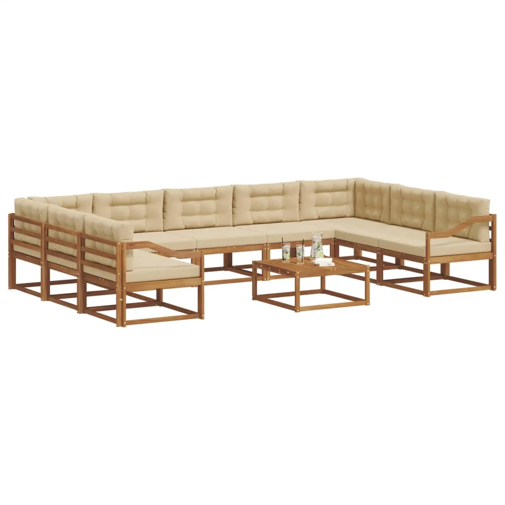 Set di divani da esterno con cuscino 10 pcs Naturale e Beige