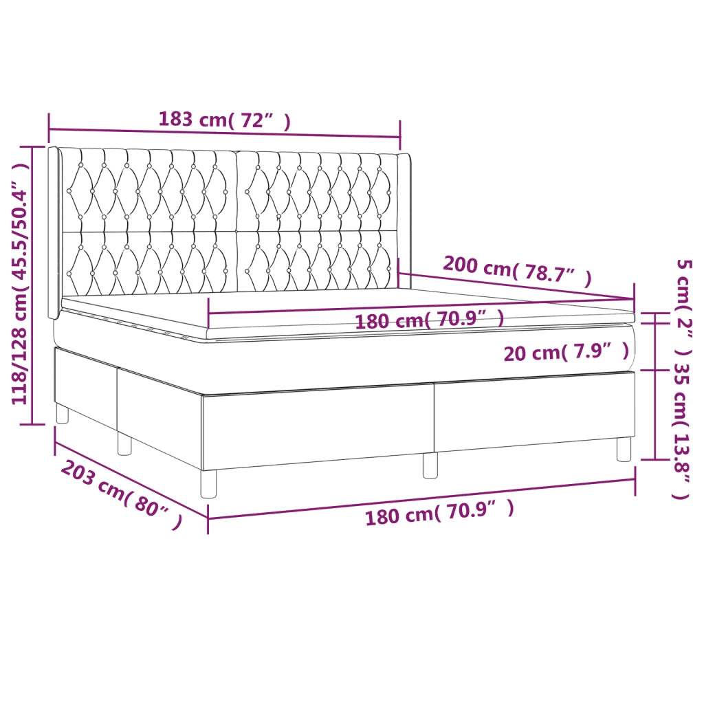 Letto a Molle Materasso e LED Grigio Chiaro 180x200 cm Tessuto 3139133