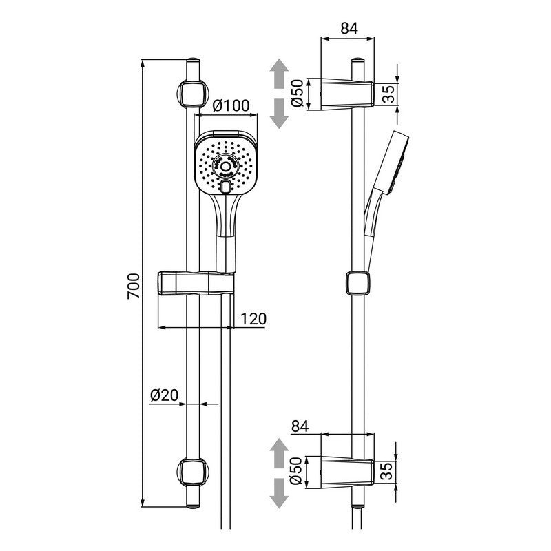 Set saliscendi anticalcare con doccino a 2 getti - serie paros