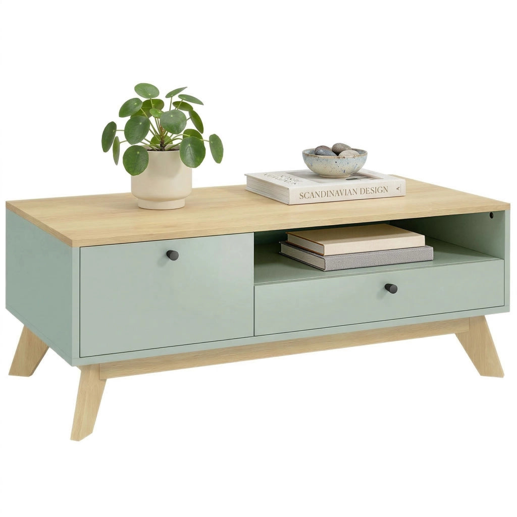 Tavolino da salotto con cassetto ¨C Zephmum ¨C Verde chiaro e quercia