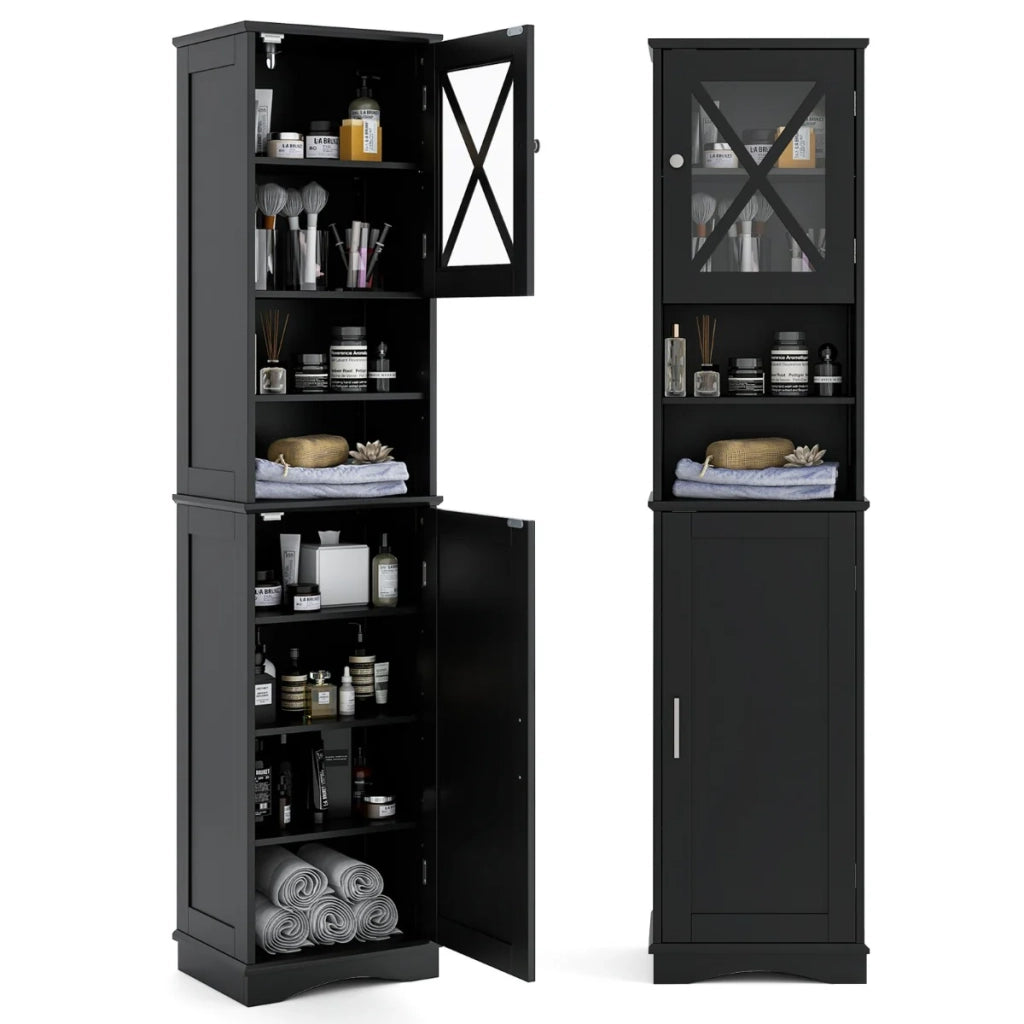 Mobiletto da bagno alto 170,5 cm con ripiani regolabili design compatto e moderno colore nero 20_0010279